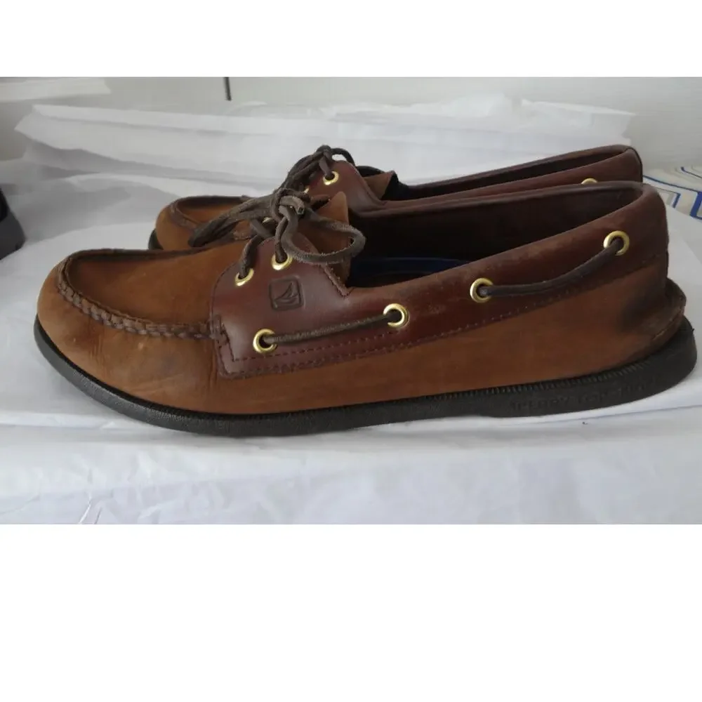 Sperry Top Sider Dark Brown Nubuck Leather Loafer Boat Mens 11W Wide Moc 2 Eye